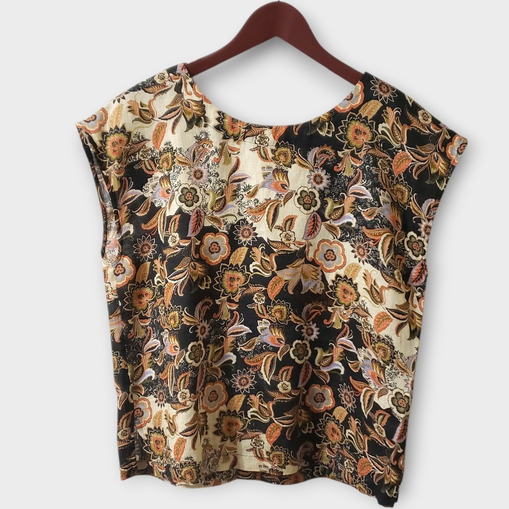 Nicole Miller New York 100% Linen Floral Button Front Shell Top Mens Medium M
